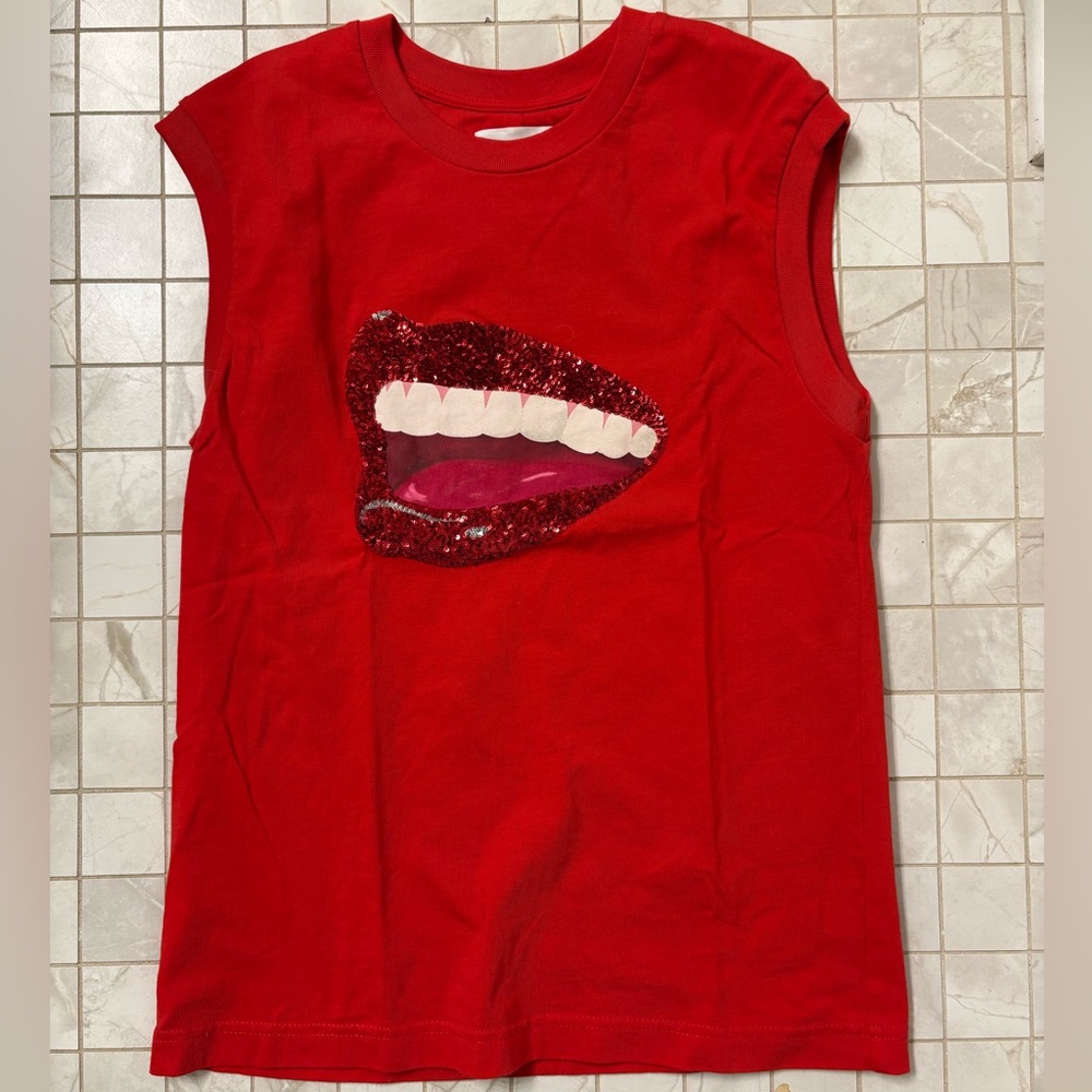 Coach Red Muscle Tee with Sparkly Lips